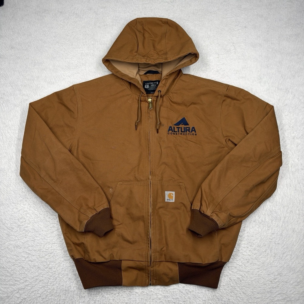 Carhartt J131 BRN Brown Thermal Lined Hooded Canvas Jacket Loose Men's Size M